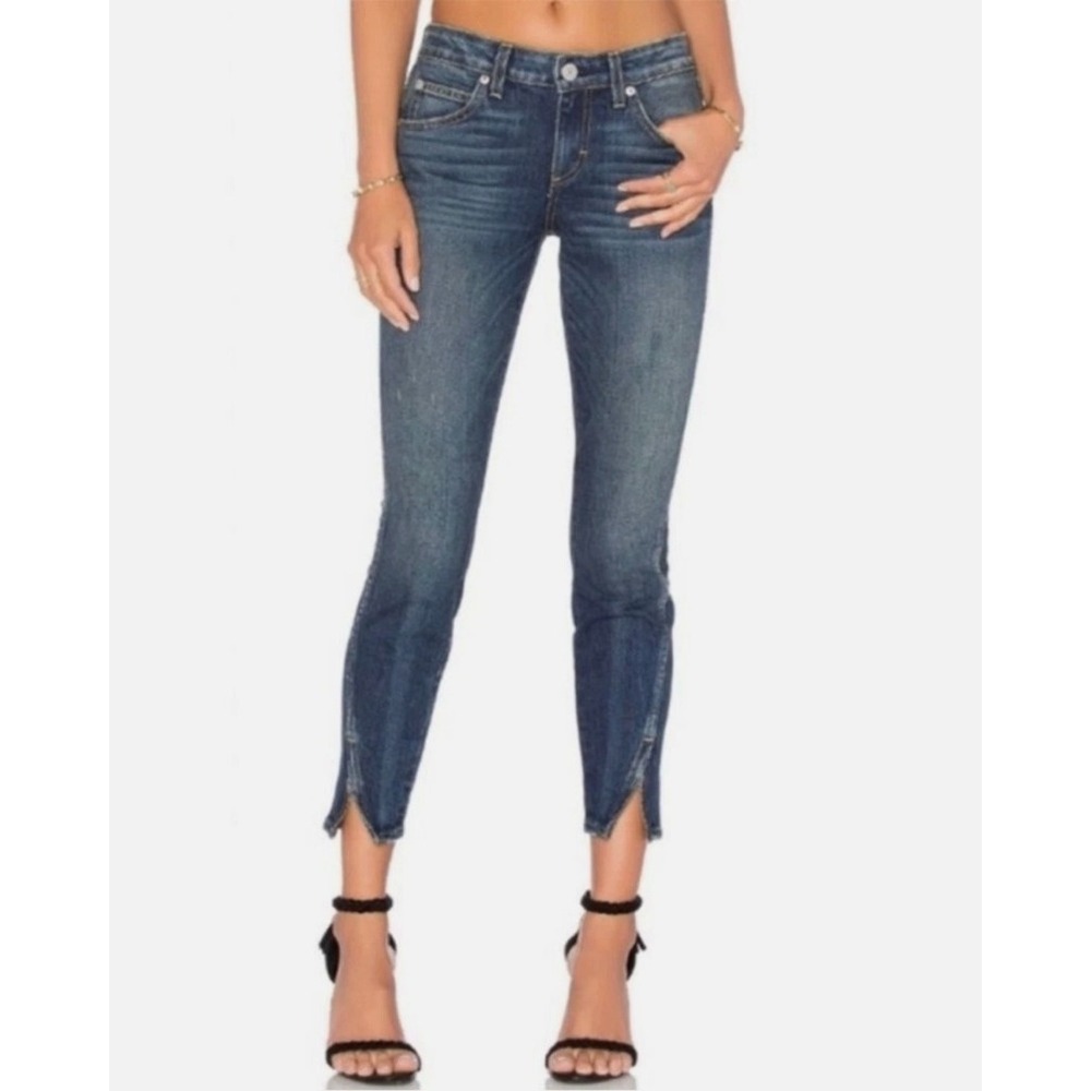AMO Twist Skinny Jeans Size 29 Blue Vixen Destroy Distressed Ankle Crop Cotton